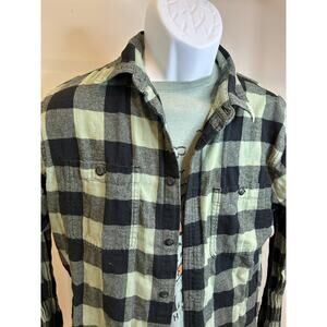 Green Black Buffalo Plaid Flannel Shirt Men's Medium